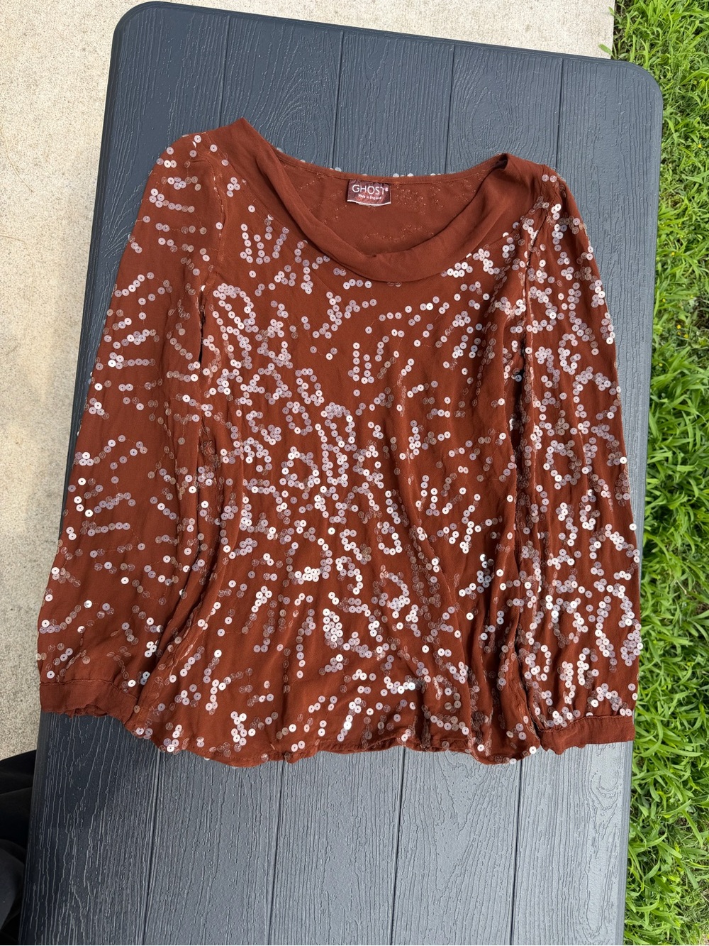 GHOST LONDON Brown Sequin Blouse